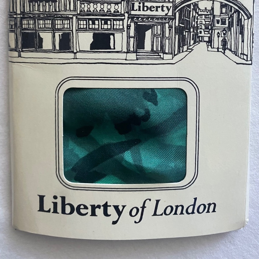 Vintage Liberty of London Silk Scarf - Turquoise Floral Print with OG Package